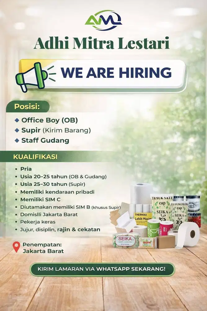 DIBUTUKAN OB, STAF GUDANG, SUPIR BARANG