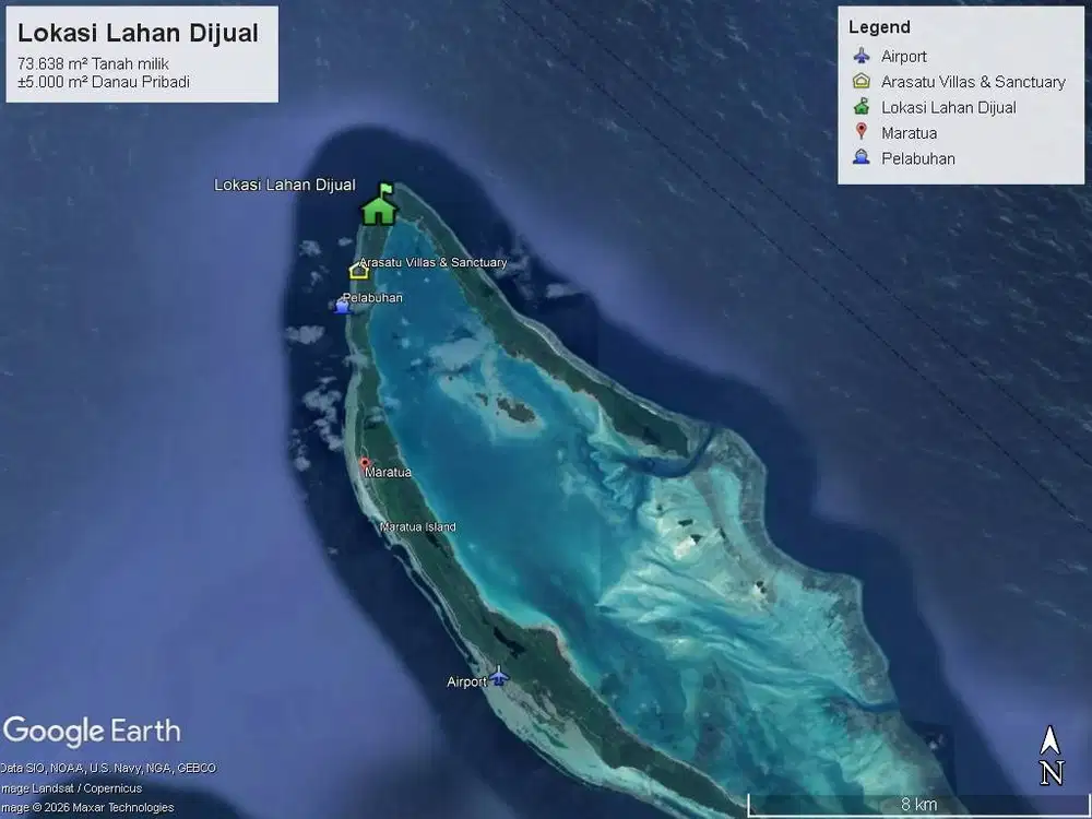 Lahan Unik Maratua SHM + Danau Alami, Laut Barat & Teluk Timur tenang.