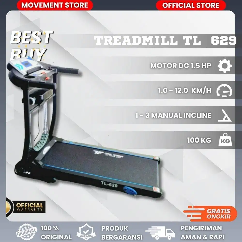 Treadmill Electrik TL-629 Alat Fitness Lari Rumahan Bergaransi Resmi
