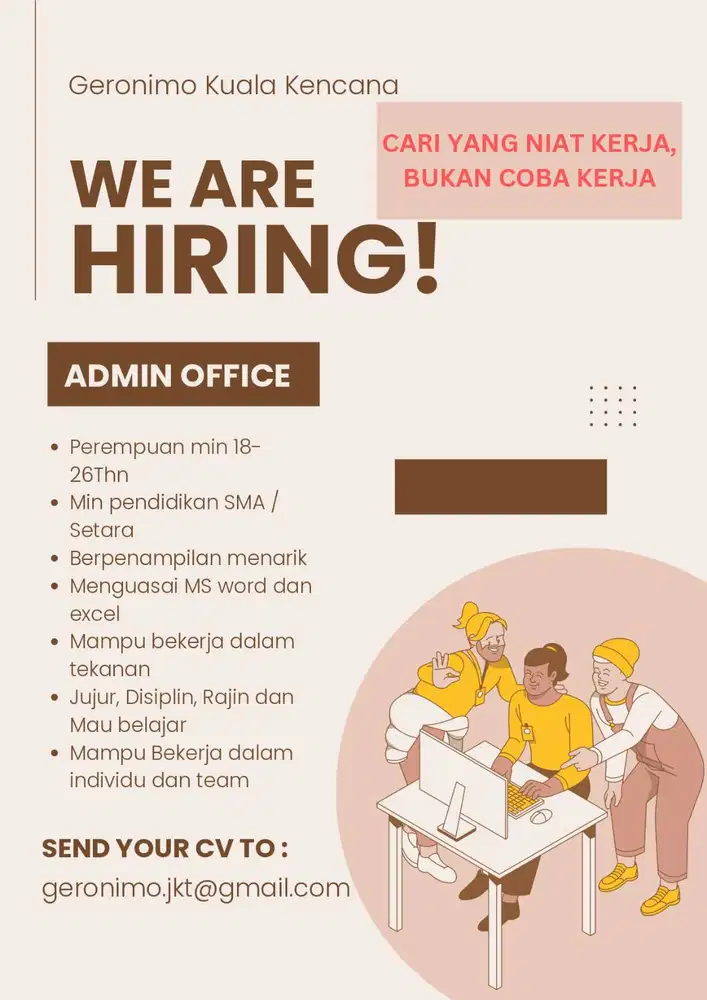 Lowongan kerja untuk posisi staff admin
