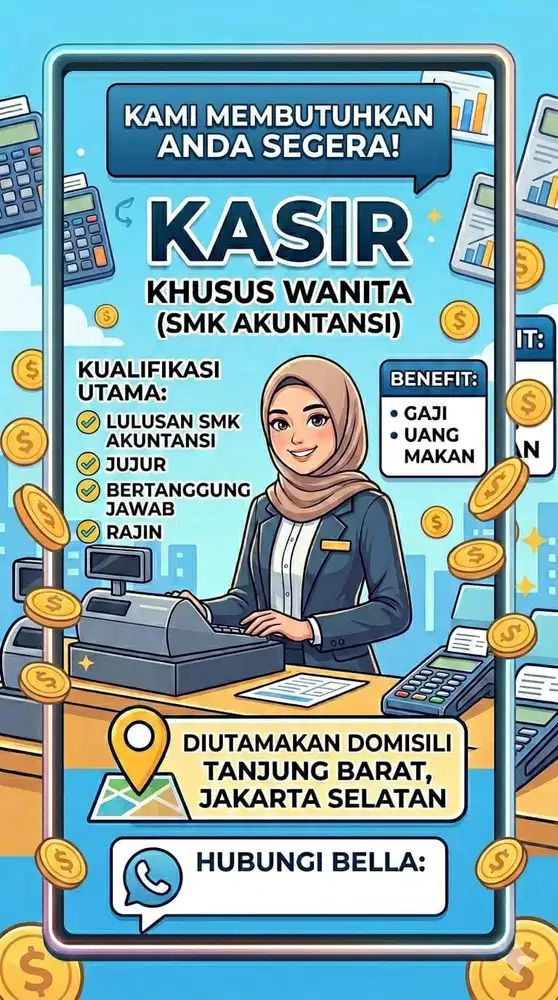 LOWONGAN KERJA KASIR JAKARTA SELATAN TANJUNG BARAT