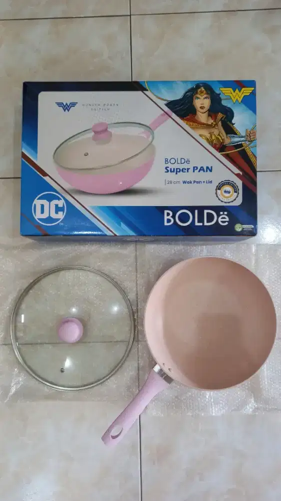 Teflon Bolde Wok Pan Tutup Kaca 28cm