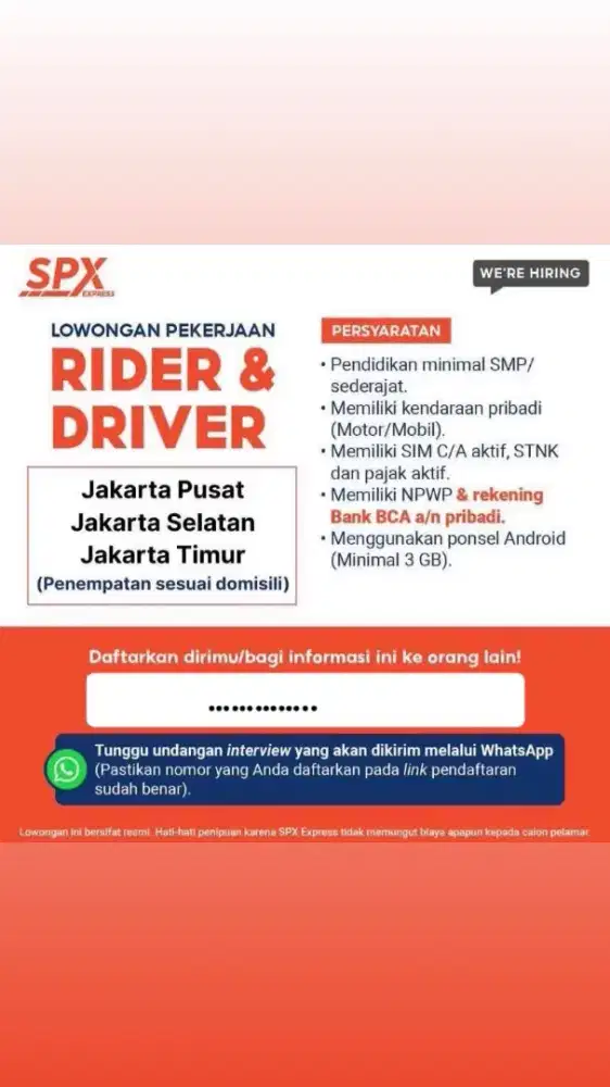 LOWONGAN KERJA SPX EXPRESS KURIR MOTOR DAN KURIR MOBIL