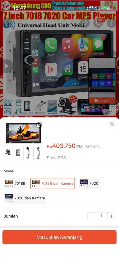 Head Unit Universal Car MP5 + Kamera