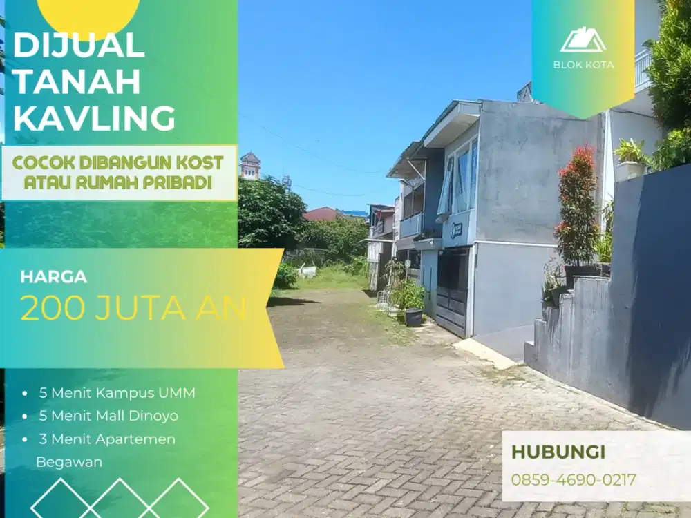 Cocok Dibangun Kos Kosan Lebar Jalan 6 Meter 5 Menit Kampus Brawijaya Malang Jual Kavling