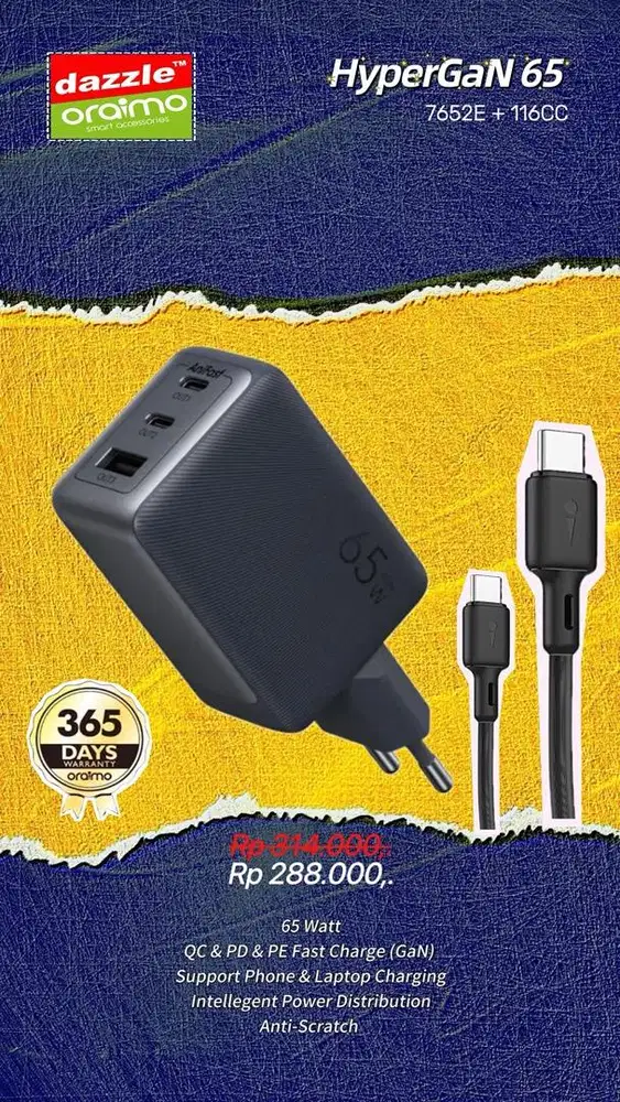 Charger 65 Watt Oraimo OCW-7652E+116CC