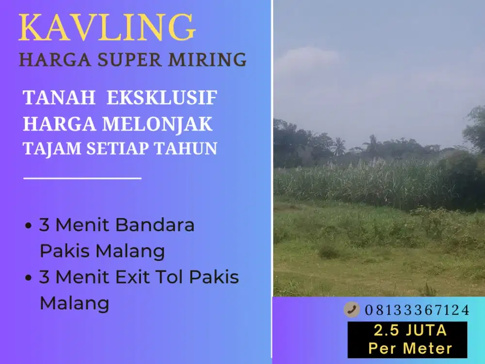 3 Menit Gerbang Tol Pakis Malang Jual Tanah SHM