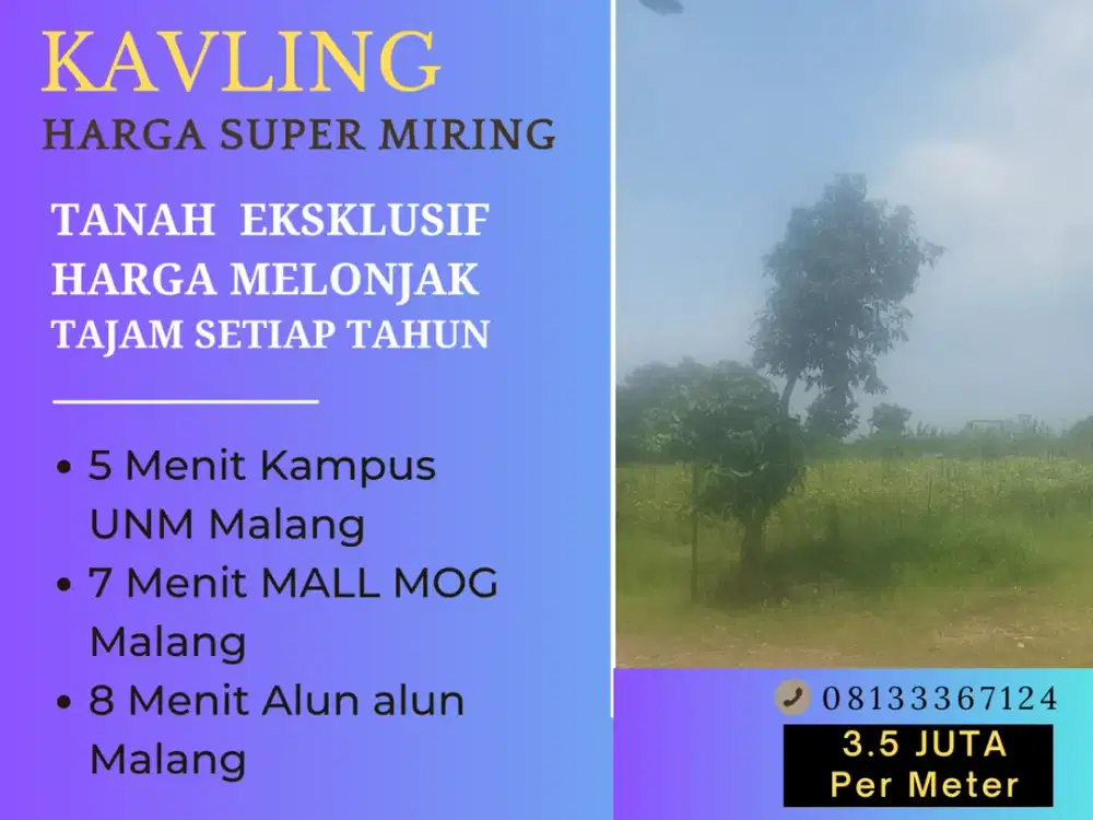 Kavling Dijual 5 Menit Kampus UMM Malang Sertifikat