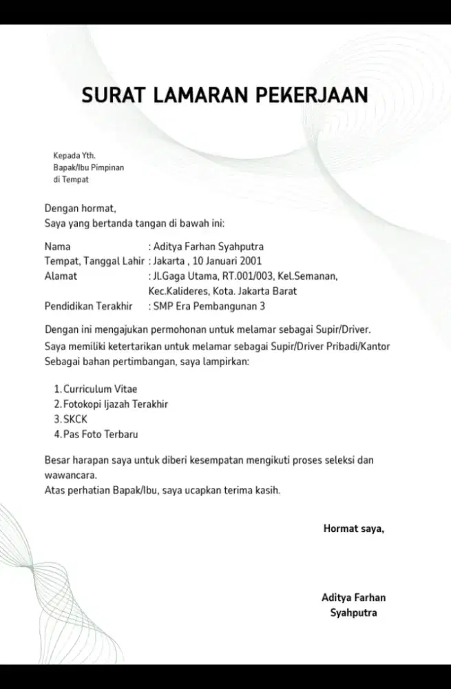 Sedang mencari pekerjaan sebagai driver/supir