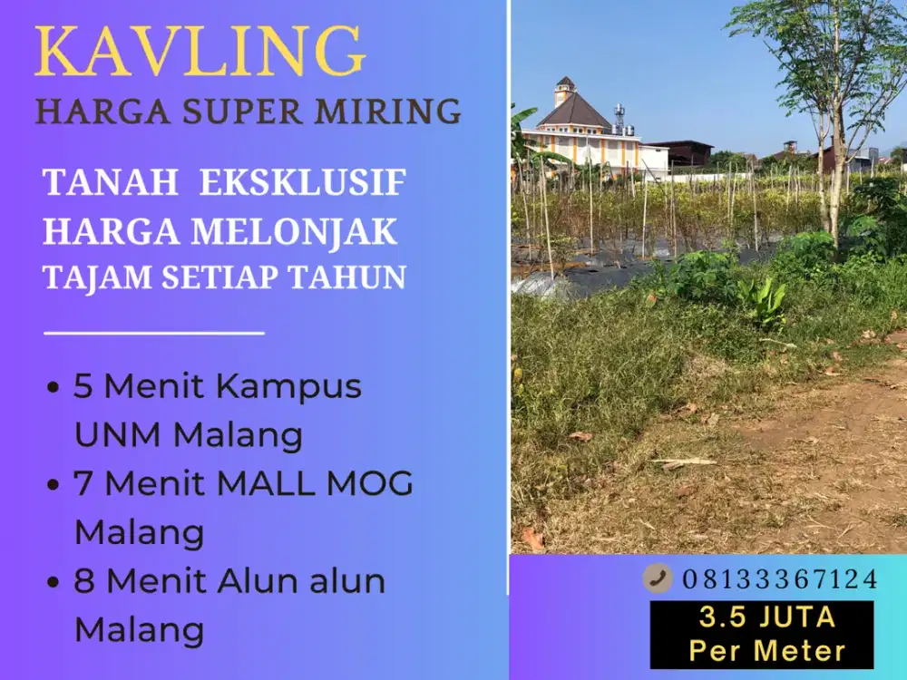 5 Menit Kampus UB Malang Tanah Dijual SHM