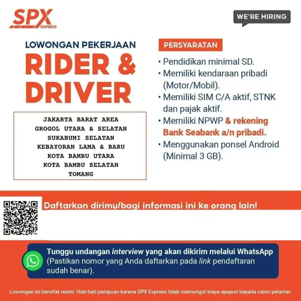 LOKER KURIR DELIVERY (LM) MOTOR SPX EXPRESS AREA JAKARTA