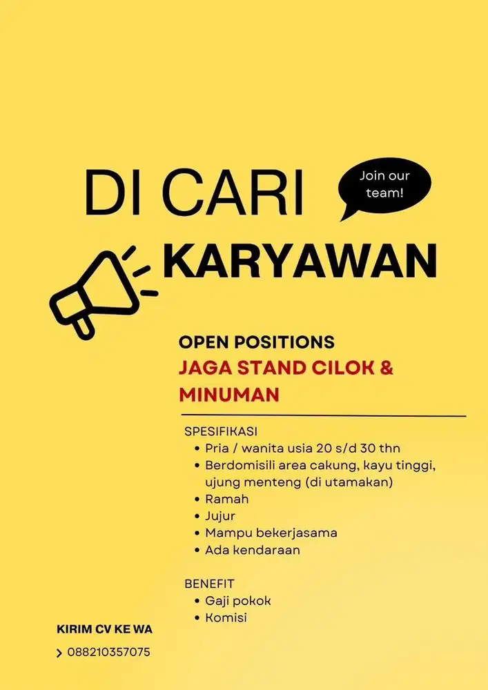 Lowongan jaga stand makanan dan minuman