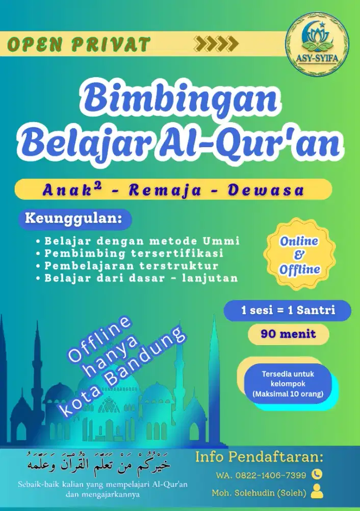 Open Privat Bimbingan Belajar Al Qur'an Individu dan Kelompok
