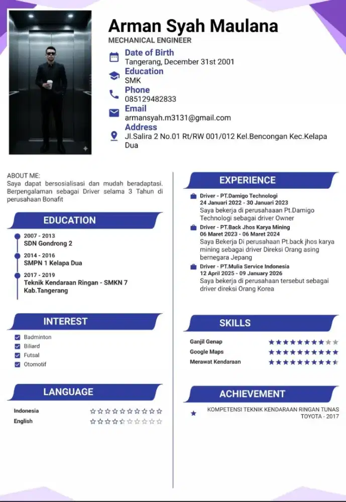 Cari pekerjaan driver pribadi atau operasional