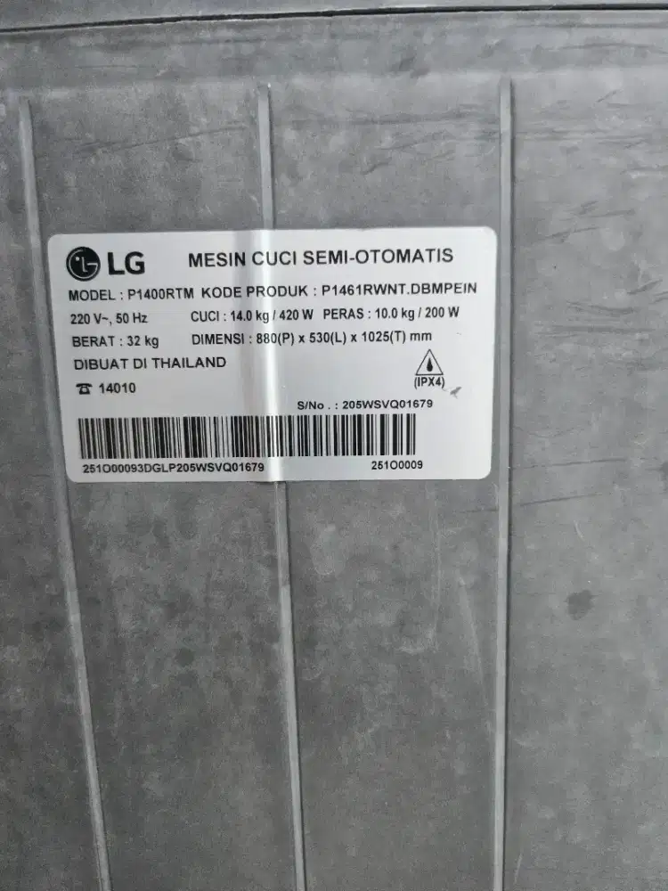 Mesin cuci LG 14 kg 2 tabung