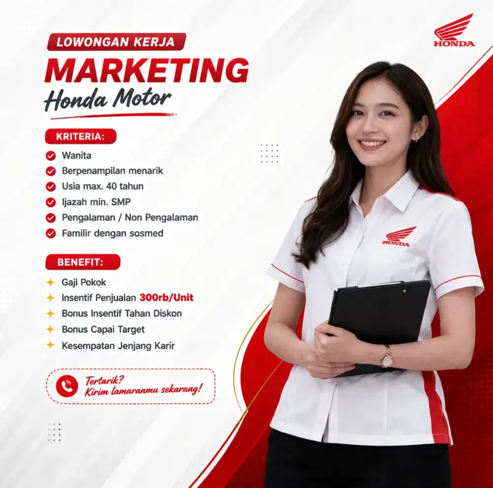Lowongan marketing honda (ada gapok)