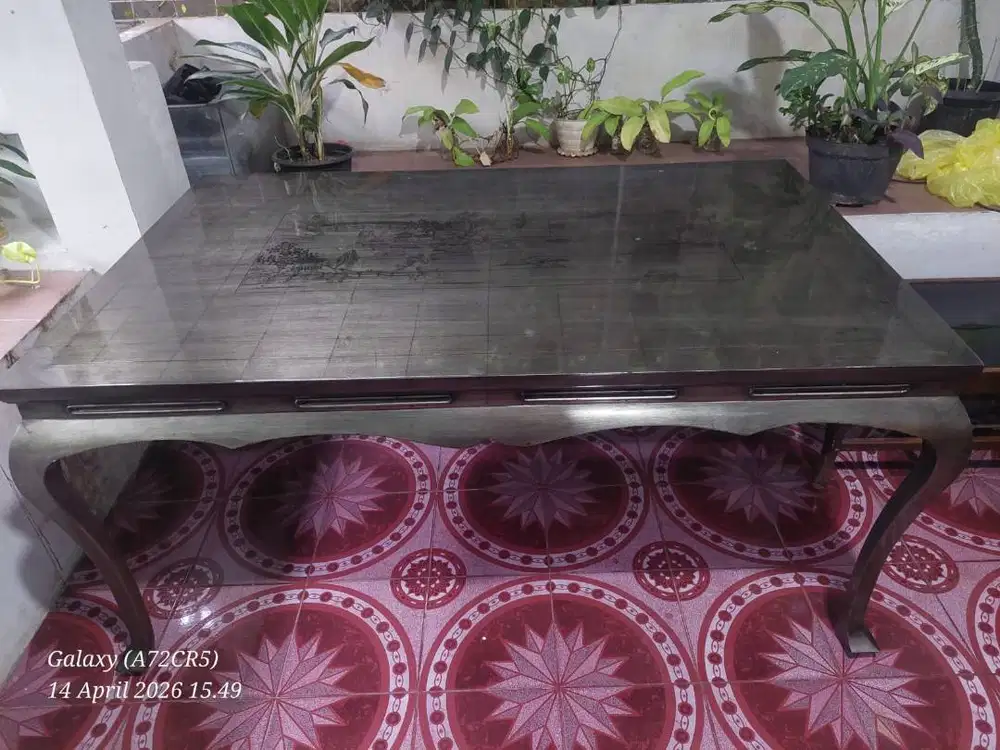 MEJA MAKAN KAYU KLASIK ANTIK, UKURAN : 160cm x 100cm x 77cm