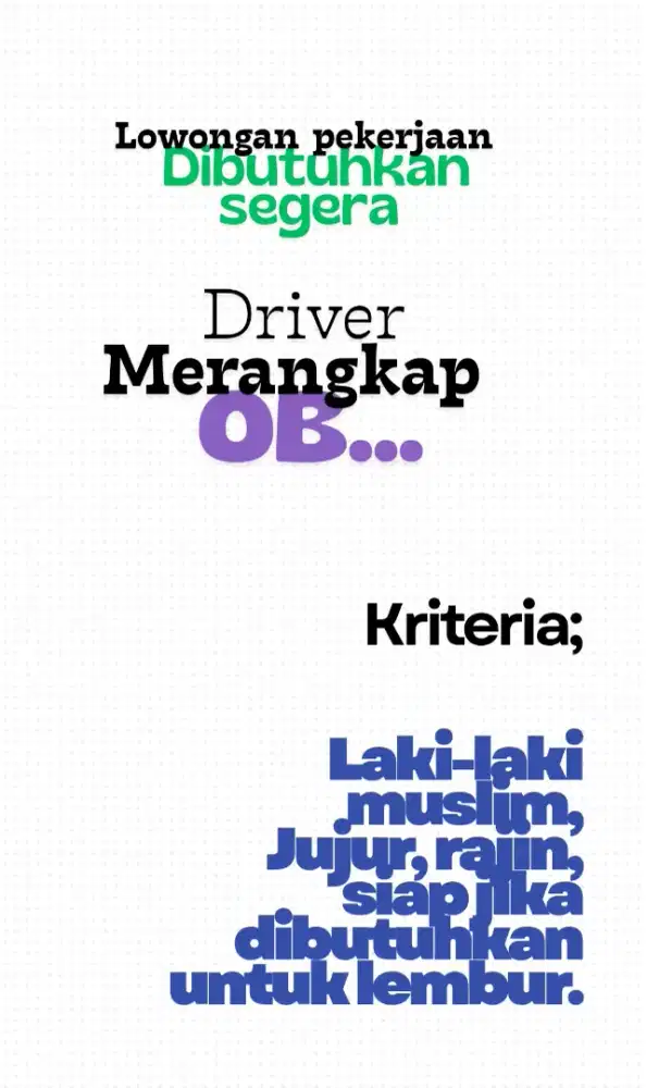 Lowongan pekerjaan driver merangkap ob