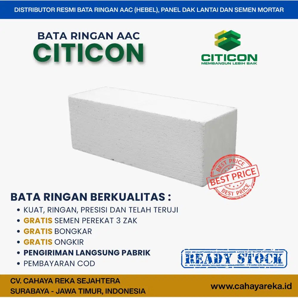 Bata Ringan AAC (Hebel) Citicon | Murah,Harga Per M3 | Surabaya