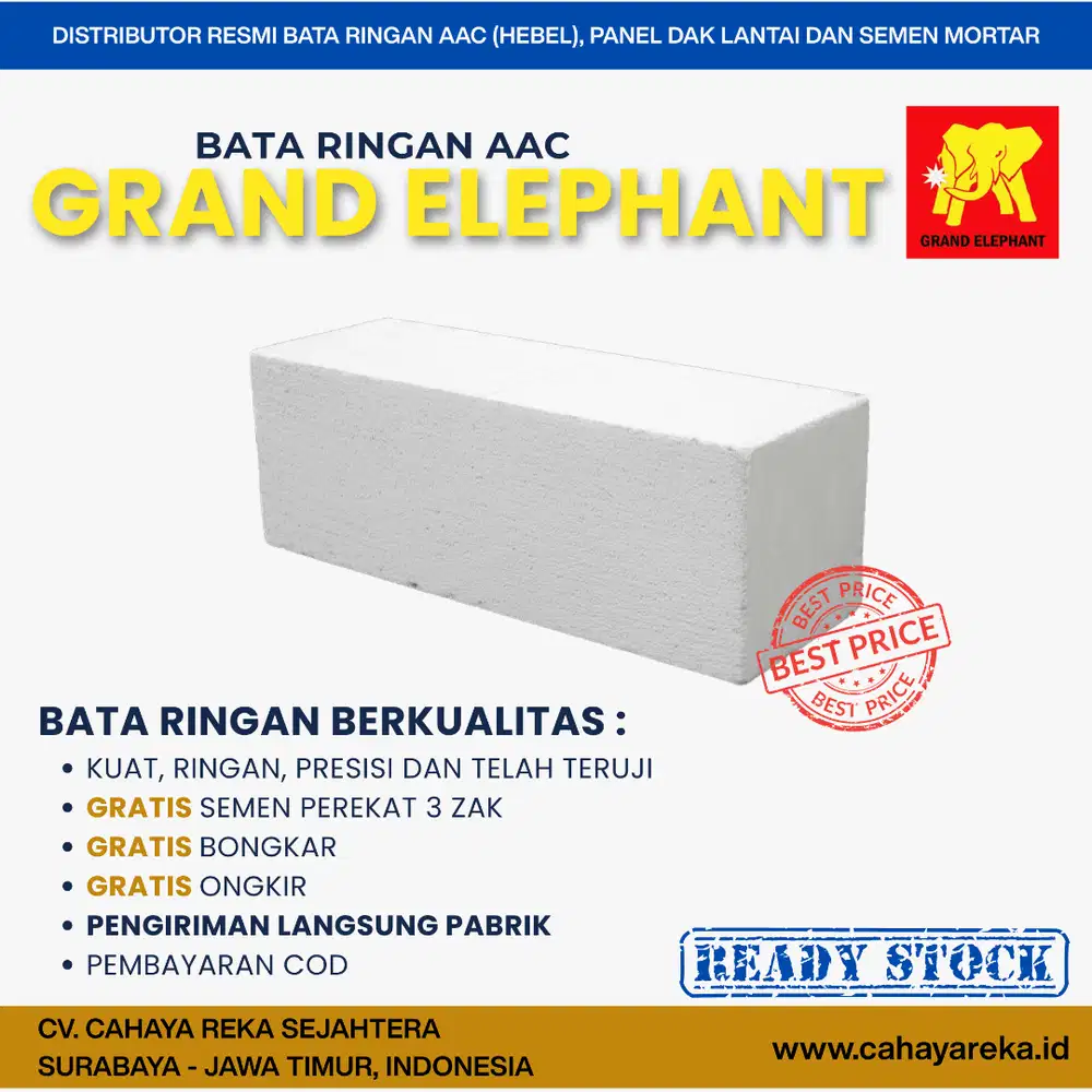 Bata Ringan AAC (Hebel) Grand Elephant | Murah,Harga Per M3 | Surabaya