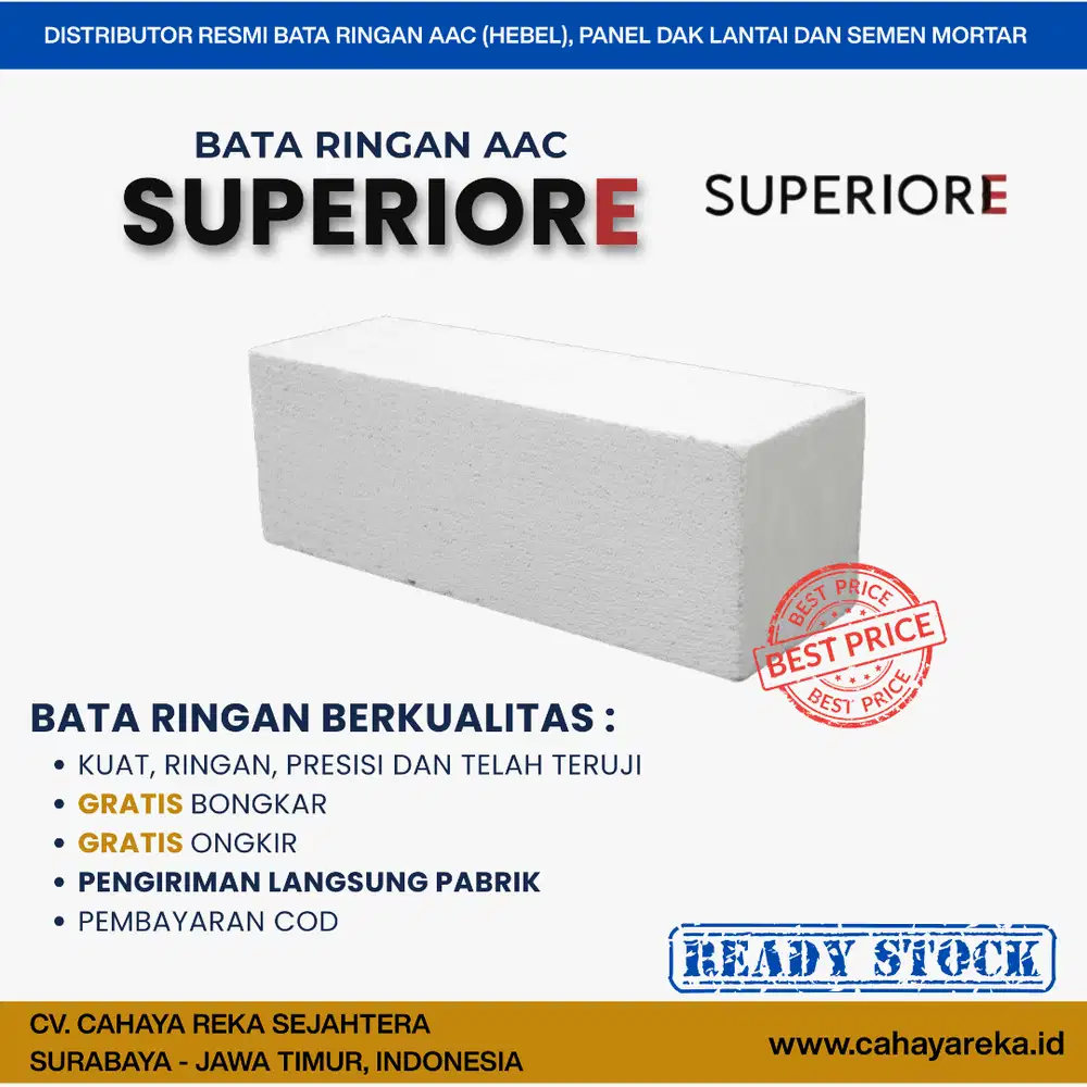 Bata Ringan AAC (Hebel) Superior | Murah,Harga Per M3 | Surabaya