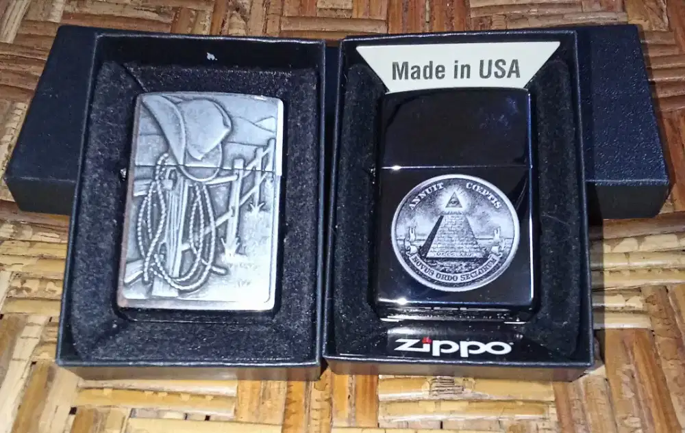 2 Pcs Zippo Original Dollar Design & Rasting Cowboy Kondisi Baru