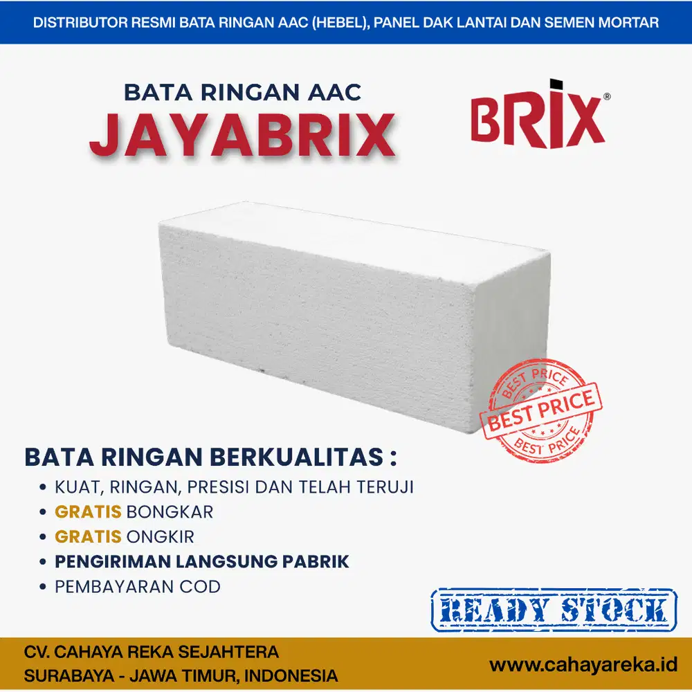 Bata Ringan AAC (Hebel) Jayabrix | Murah,Harga Per M3 | Surabaya