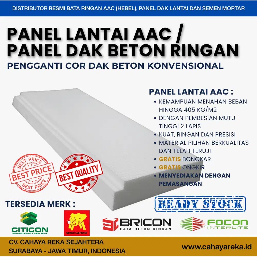 Panel Lantai AAC | Citicon,GE,Bricon,Focon,Fastcon | Murah | Surabaya