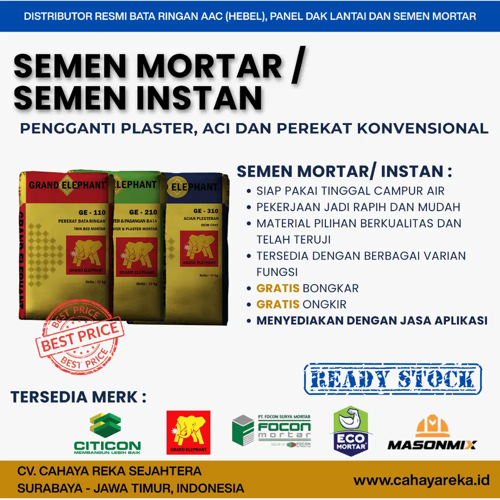 Semen Mortar/Instan | GE,Eco Mortar,Masonmix,Focon,Citicon | Surabaya