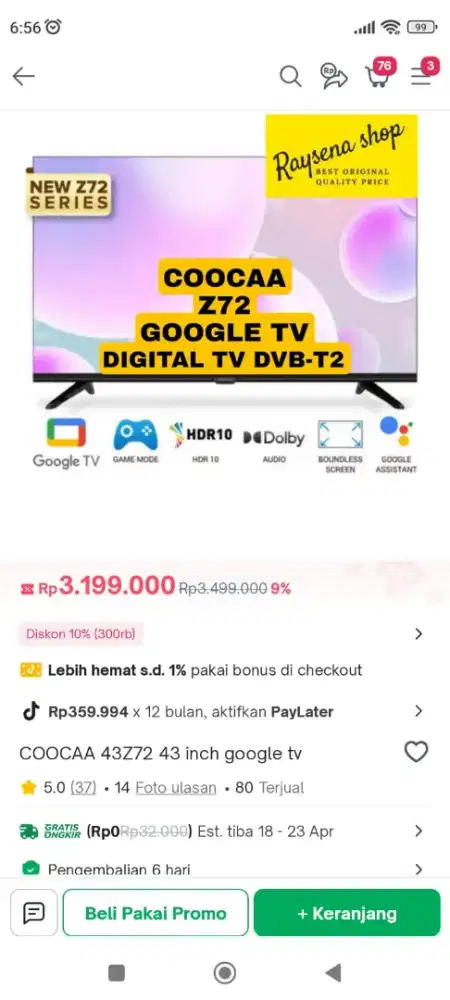 Jual tv Coocaa 43 inc