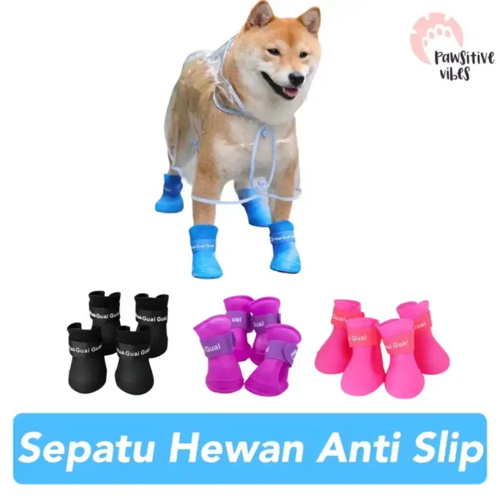 Sepatu hujan anjing 4pcs ungu size s