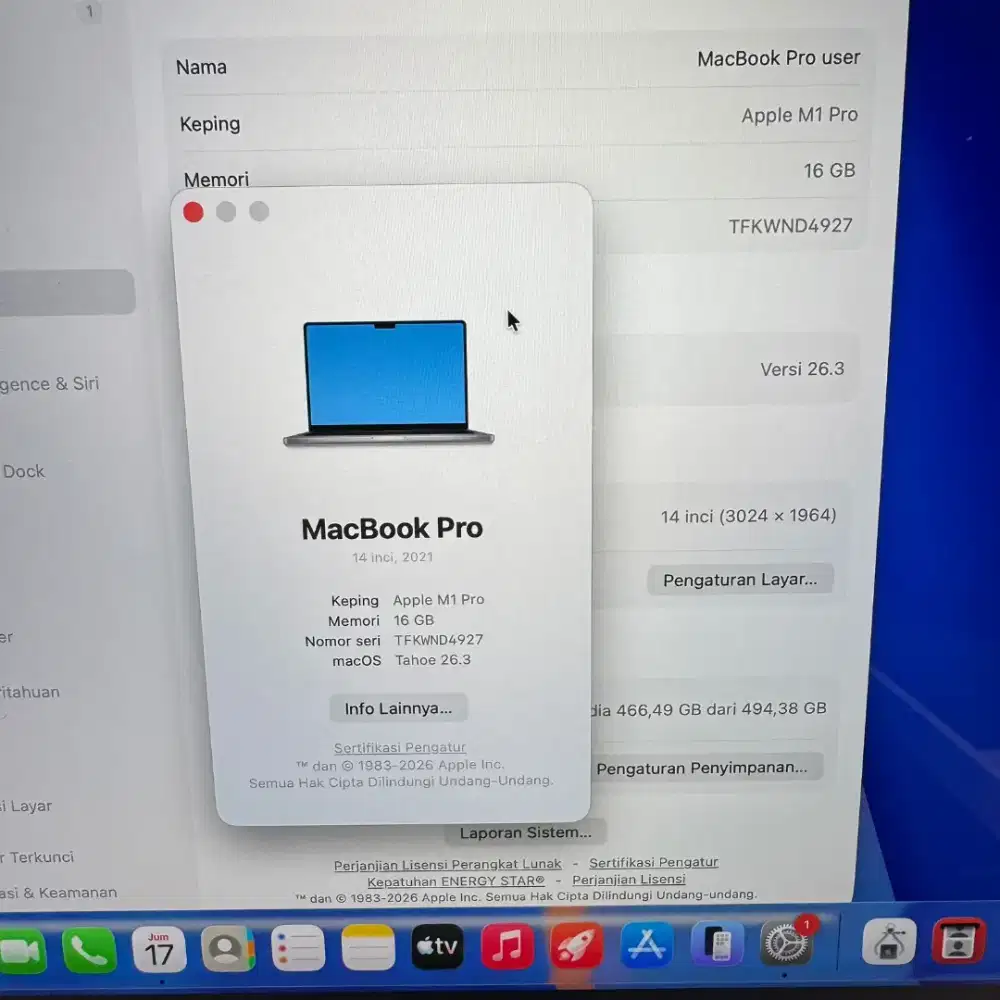 Macbook Air M1 Ram 16 Ssd 256 Layar 13 inch Full set Space Grey