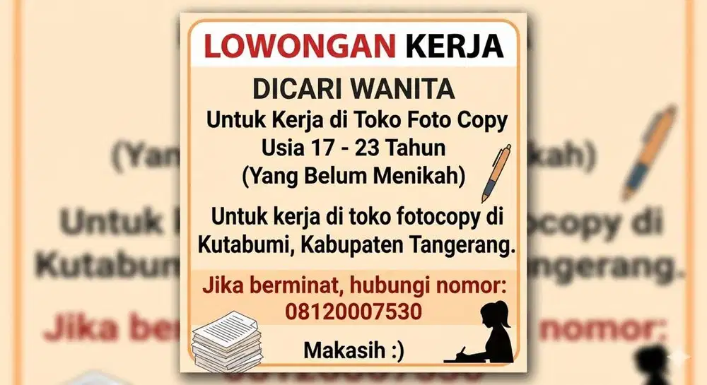 Lowongan kerja untuk di toko foto copy