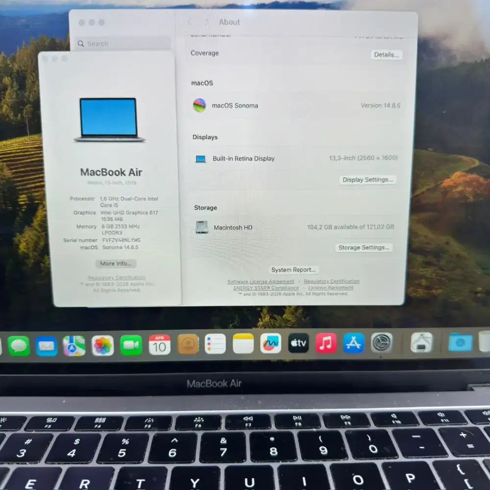 Macbook Air 2019 Intel 8 Ssd 128 Layar 13 inch Core I5 Full set grey