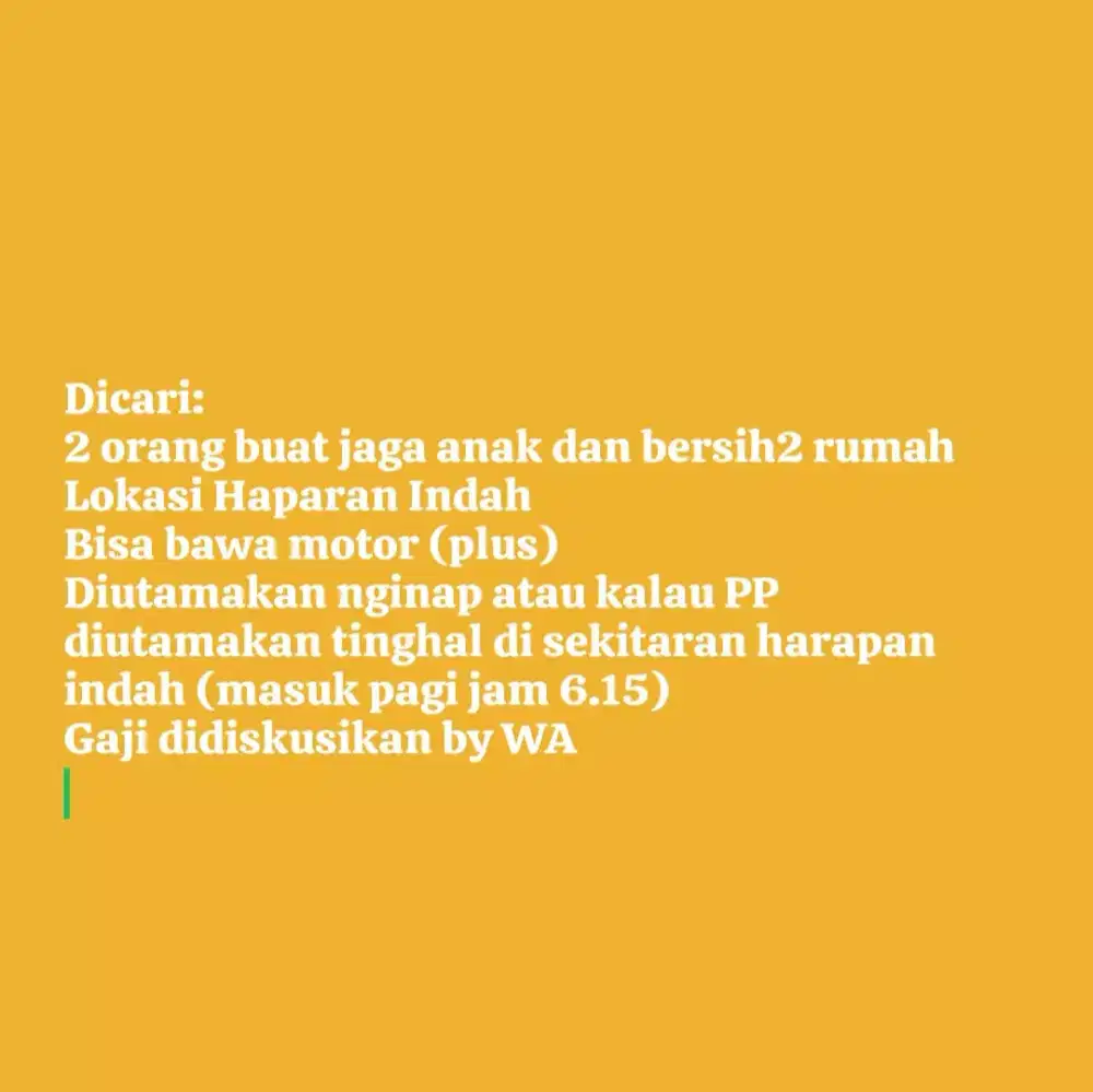 Dibutuhkan ART Pulang Pergi