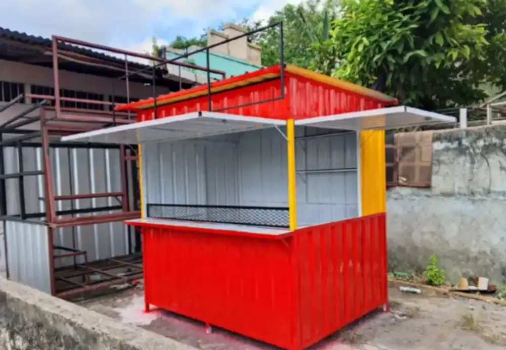 BOOTH KONTAINER MERAH 200X150X210 COCOK UNTUK USAHA UMKM
