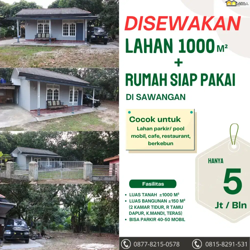 DISEWAKAN: Lahan Luas 1000m² + Rumah Siap Huni di Sawangan