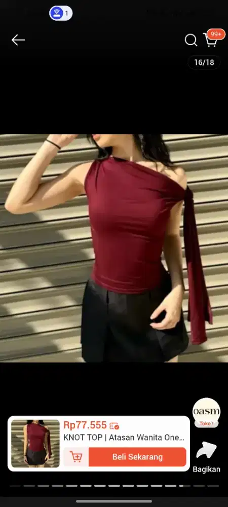 KNOT TOP Atasan wanita one shoulder knot twist top korean basic