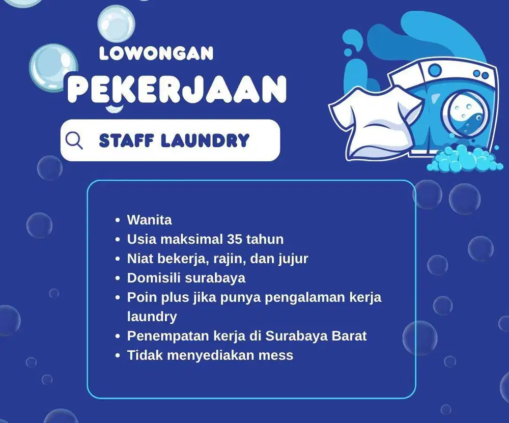 Lowongan Kerja Staff Laundry Surabaya Barat