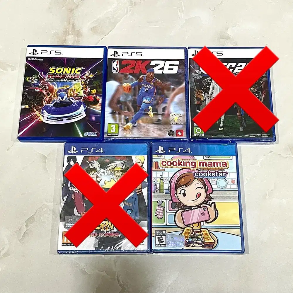 FC26 ps5, Sonic, NBA 2K26, Naruto, Cooking mama - kaset game ps