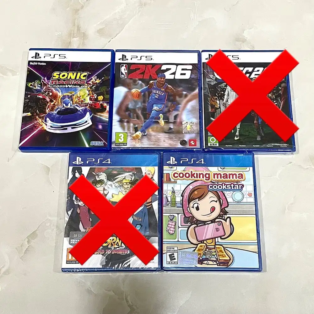 FC26 ps5, Sonic, NBA 2K26, Naruto ps4, Cooking mama - kaset game ps