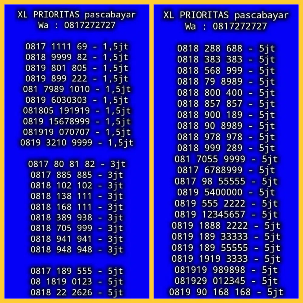NOMOR CANTIK XL PRIORITAS PASCABAYAR