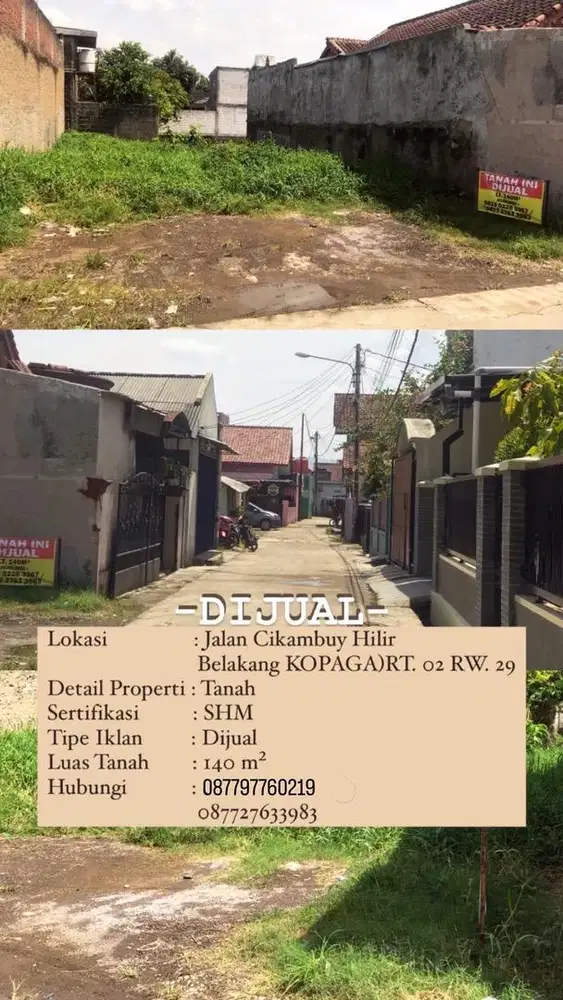 dijual tanah 140 meter persegi
