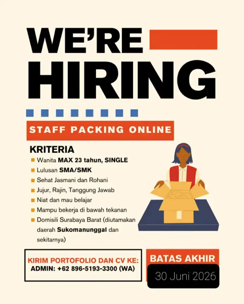Loker Packing & Admin Olshop