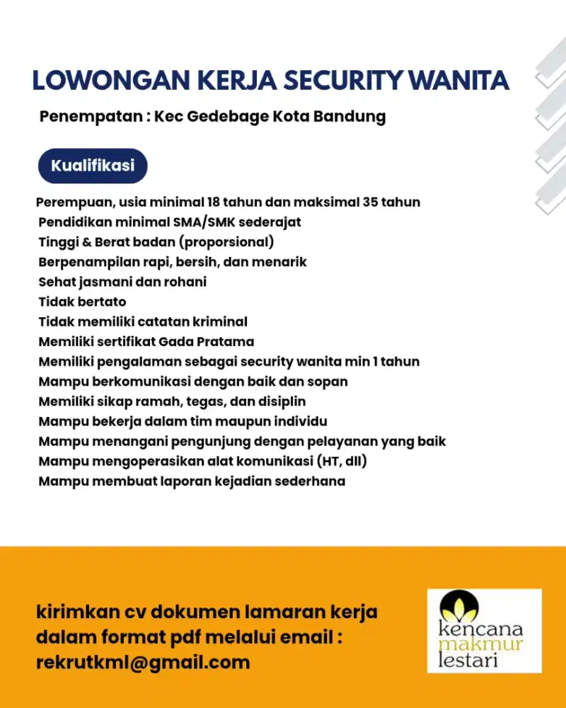 Lowongan security wanita