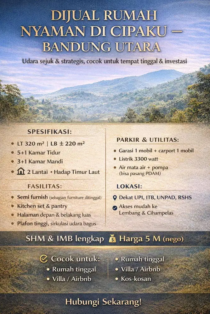 PELUANG EMAS INVESTASI! RUMAH 5+1 KAMAR DI CIPAKU – COCOK UNTUK AIRBNB