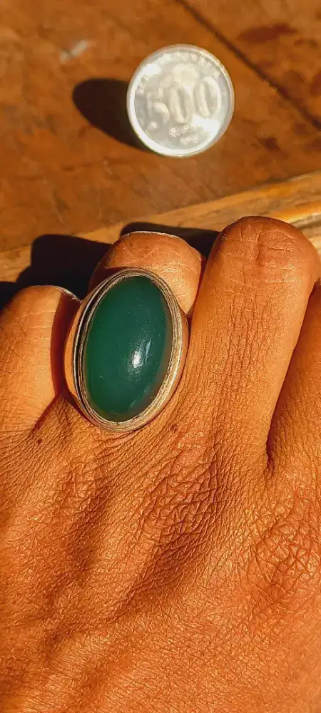 Cincin Perak Green Chalcedony