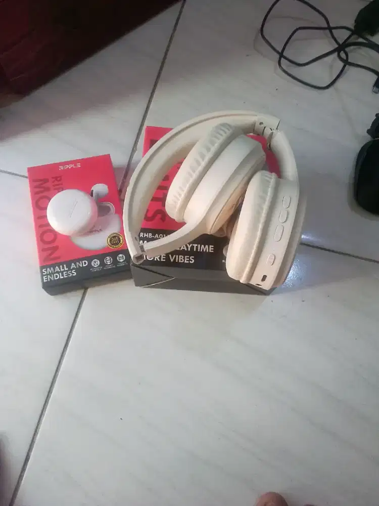 Headphone bluetooth putih+headset putih ripple