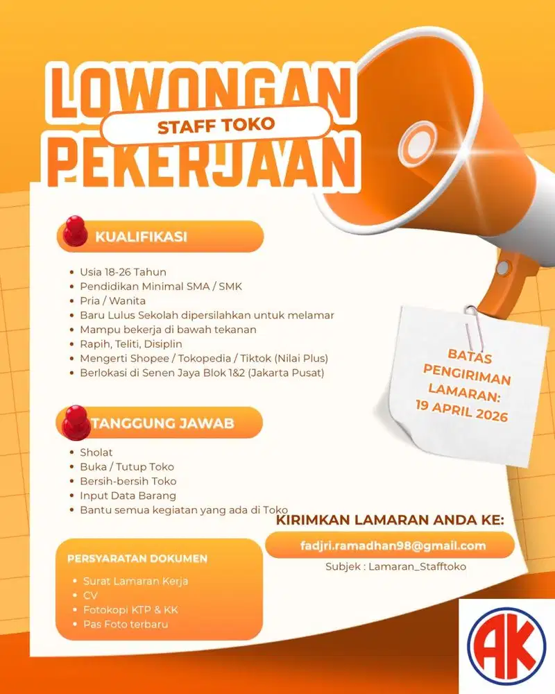 LOWONGAN KERJA STAF TOKO