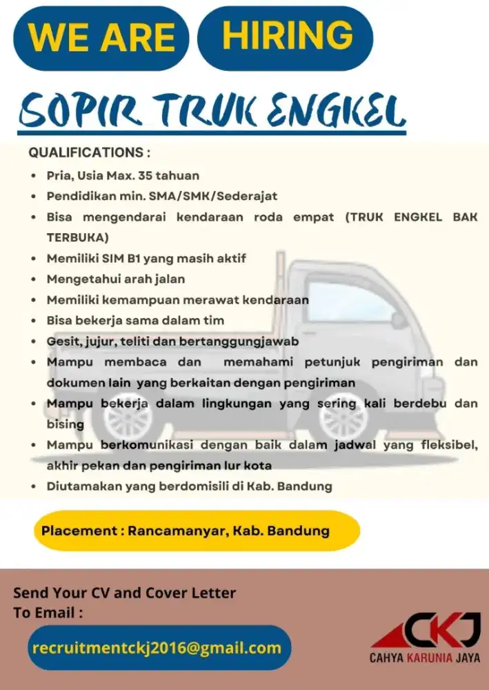 Loker Supir Truk Engkel